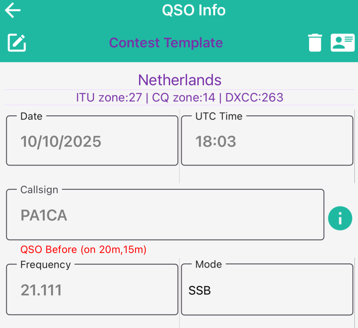 Contest Logging Screenshot